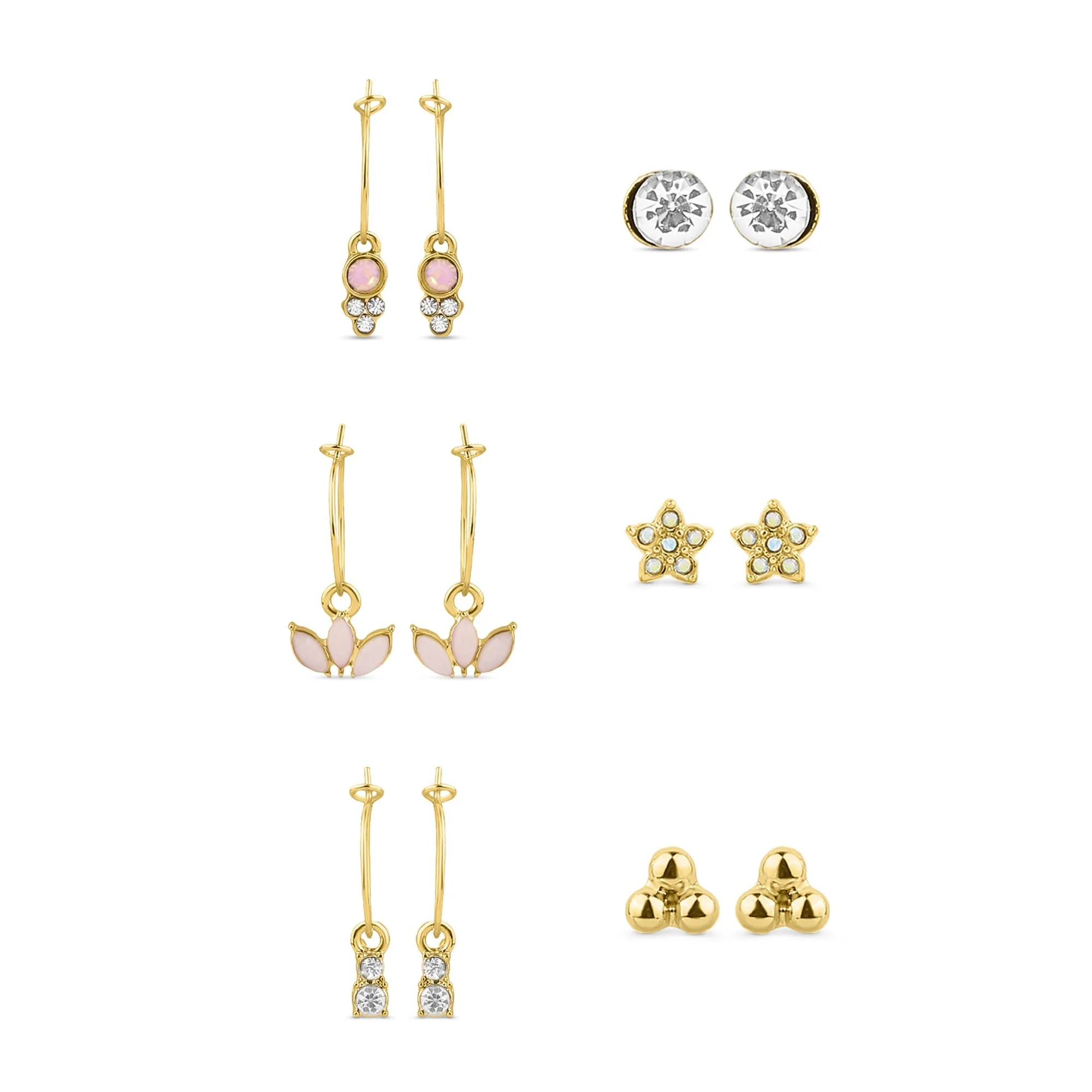 Accessorize London Women's Gold Pretty Stud And Hoop Earrings Set Of 6