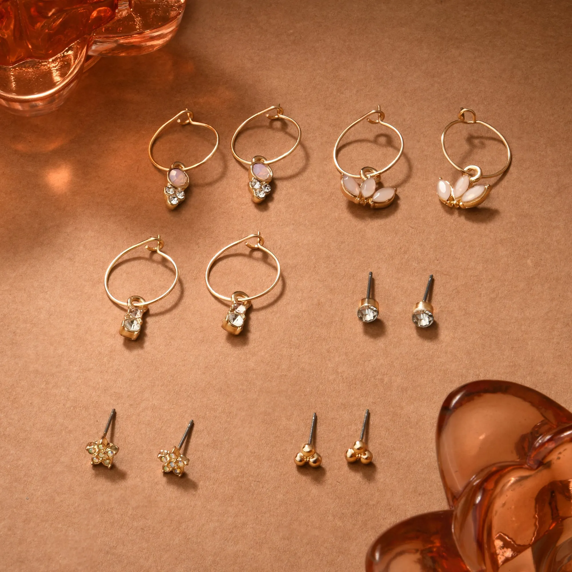 Accessorize London Women's Gold Pretty Stud And Hoop Earrings Set Of 6