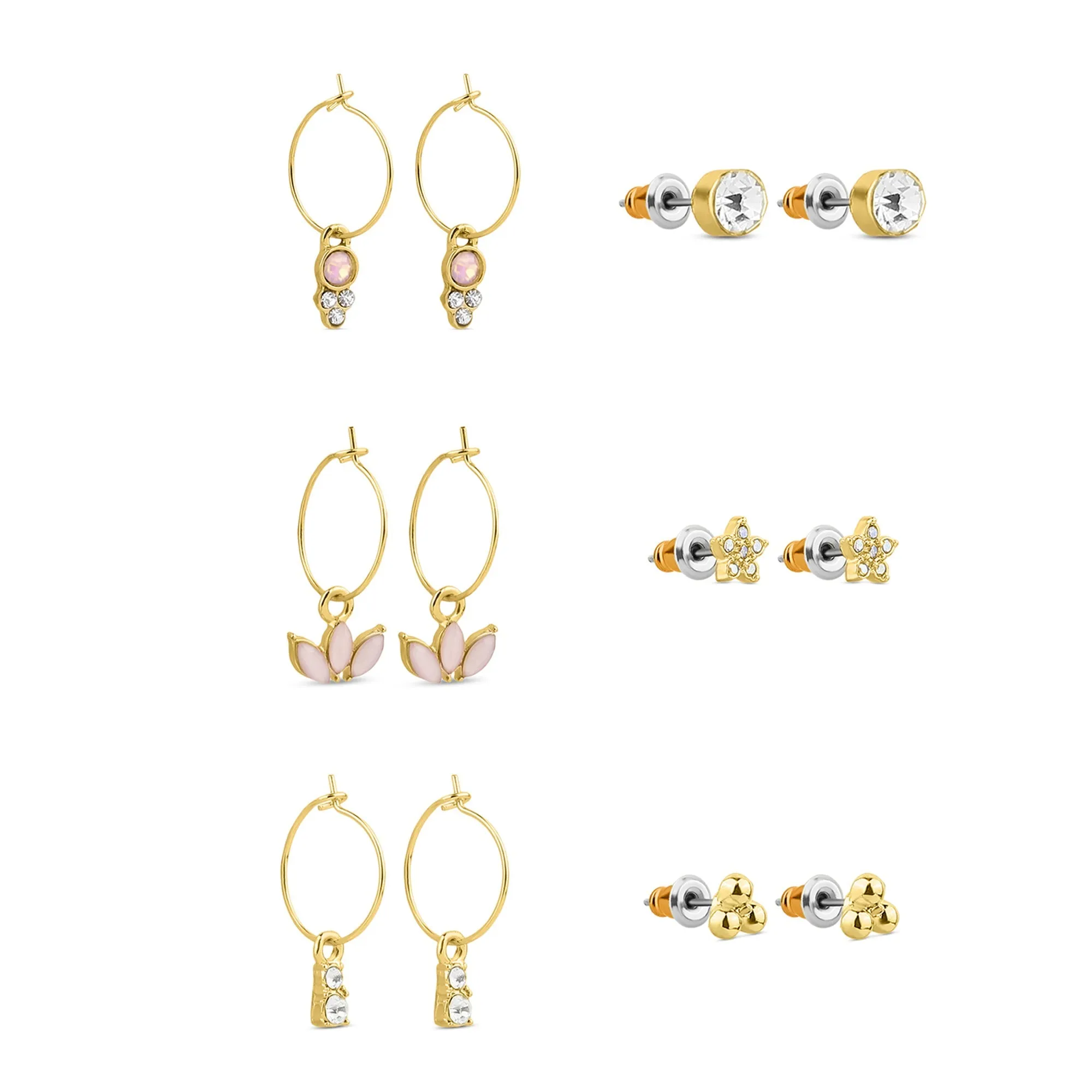 Accessorize London Women's Gold Pretty Stud And Hoop Earrings Set Of 6