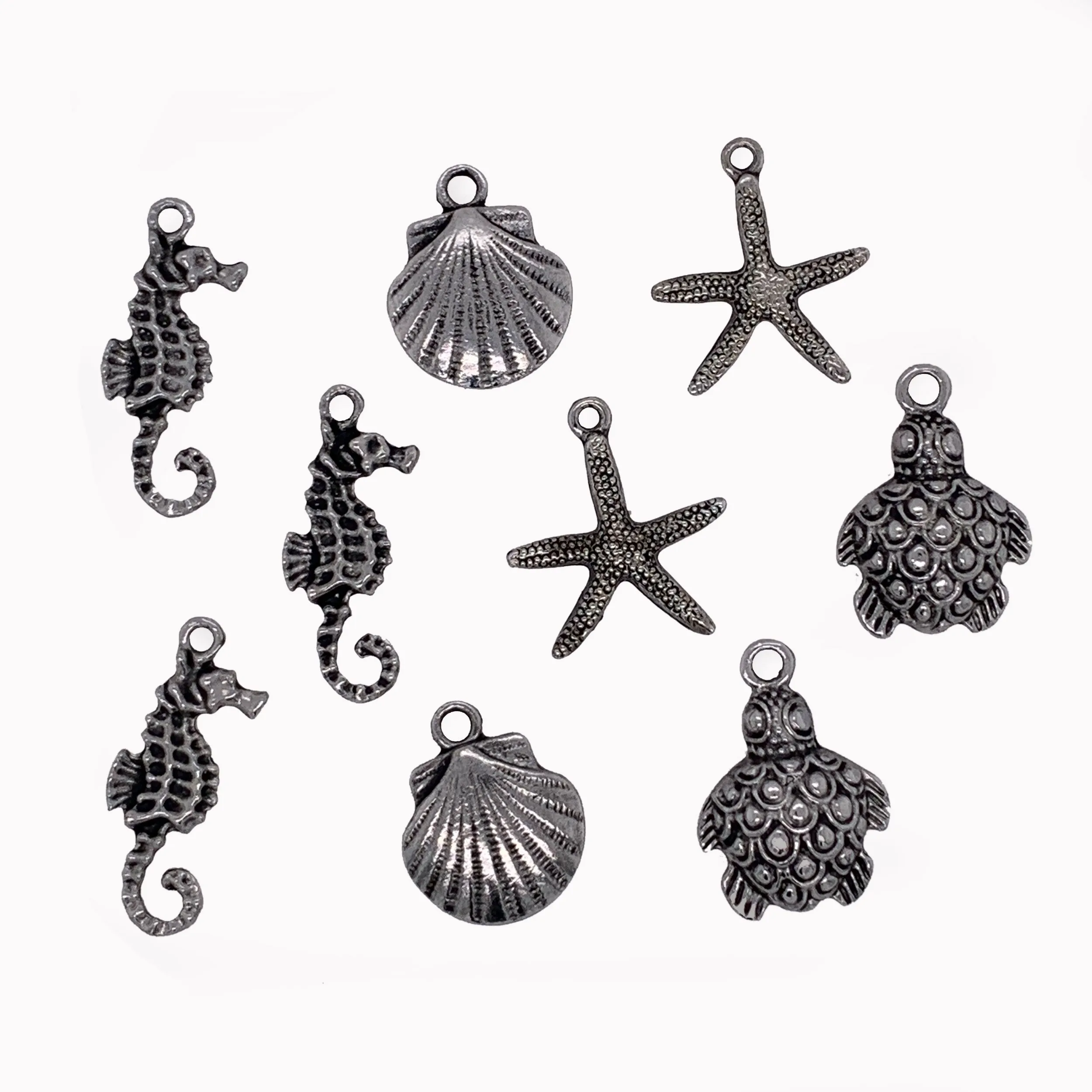 Antique Silver Sea Life 9pc Charm Set