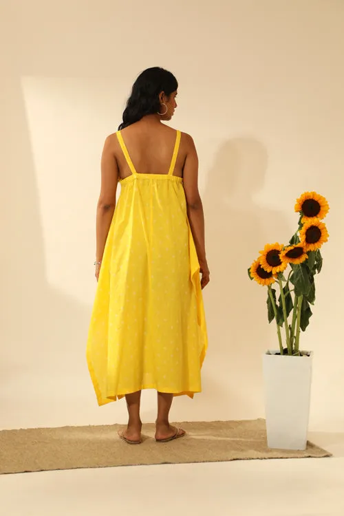 Bandhani Strappy Long Dress In Electric Yellow