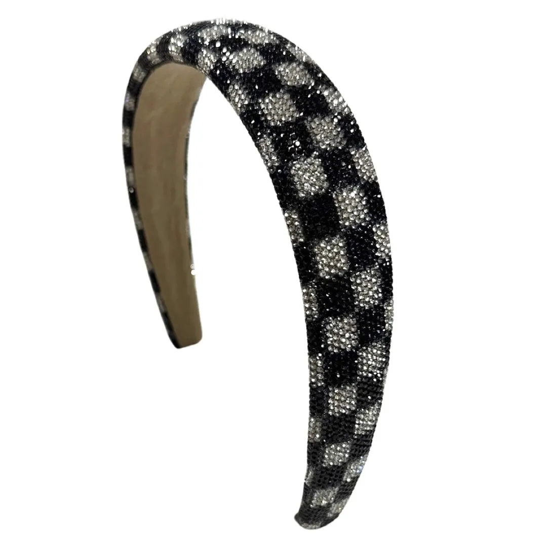 Bari Lynn Fully Crystalized Check Headband - Black / Clear