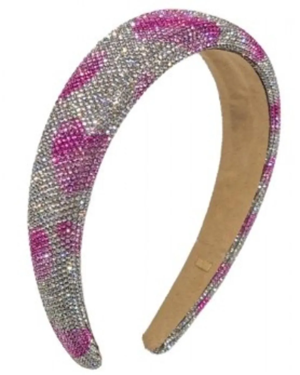 Bari Lynn Fully Crystalized Heart Headband - Clear/ Pink