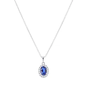 Bijou Collection 0.52ct Oval Cut Sapphire & Diamond Halo Necklace | 9K White Gold