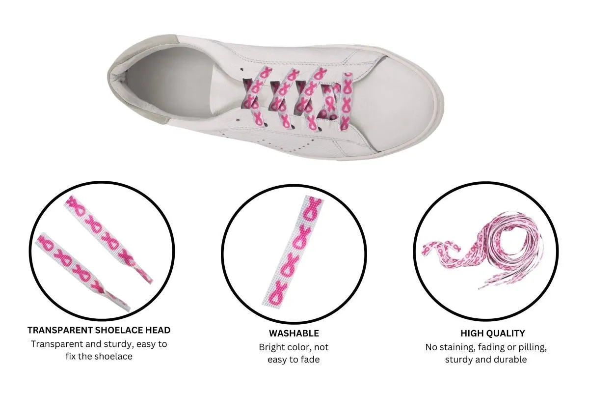 Breast Cancer Pink Ribbon Shoelaces