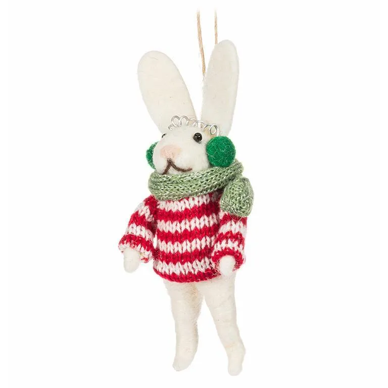 Bunny in Striped Sweater & Ear Muffs Ornament