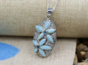 Caribbean Larimar Necklace with Frangipani Flower - Only One Piece Created