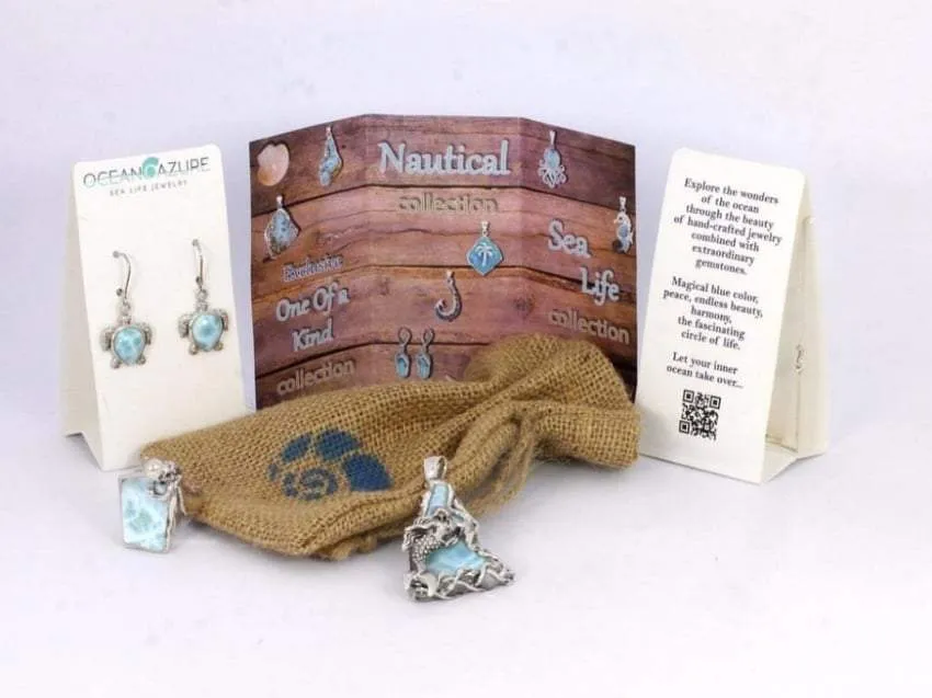 Caribbean Larimar Sea Turtle Jewelry Set