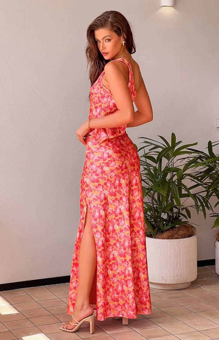 Claudi Orange And Pink Satin Maxi Skirt