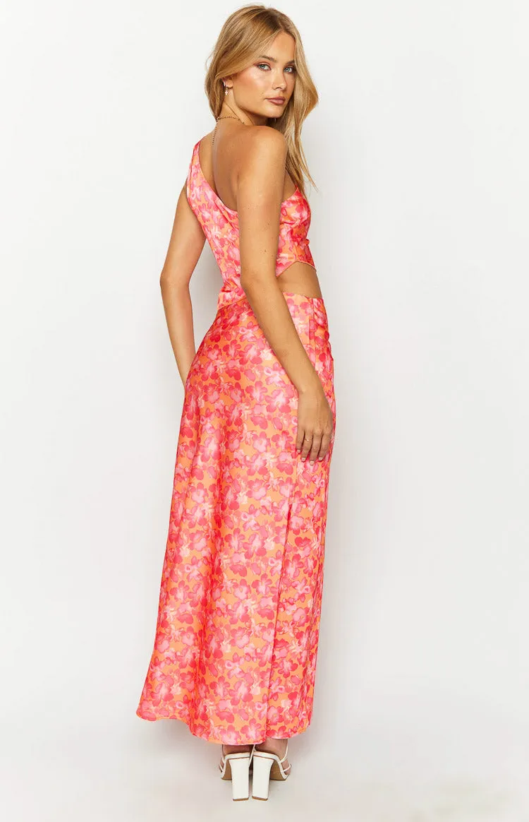 Claudi Orange And Pink Satin Maxi Skirt