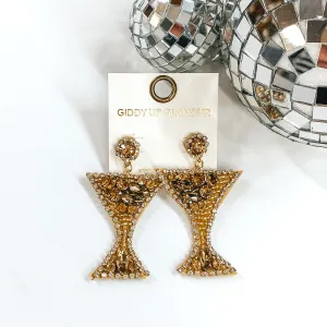 Cocktail Glass Beaded Earrings in Gold