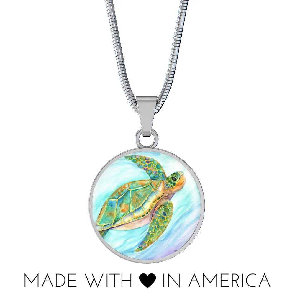 Colorful Sea Turtle Necklace And Bangle Bracelet