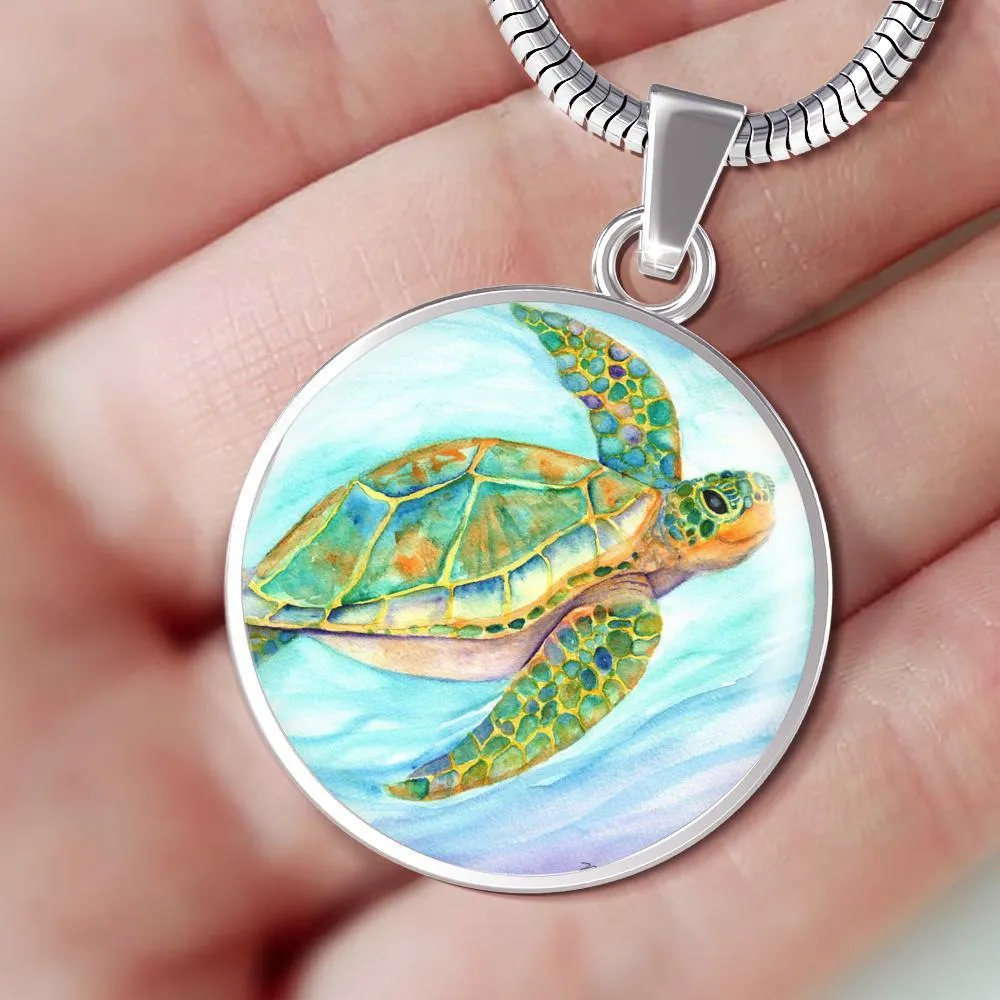 Colorful Sea Turtle Necklace And Bangle Bracelet