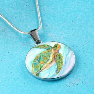 Colorful Sea Turtle Necklace And Bangle Bracelet