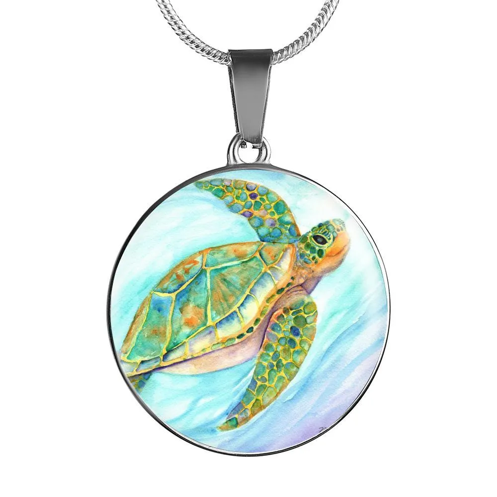 Colorful Sea Turtle Necklace And Bangle Bracelet