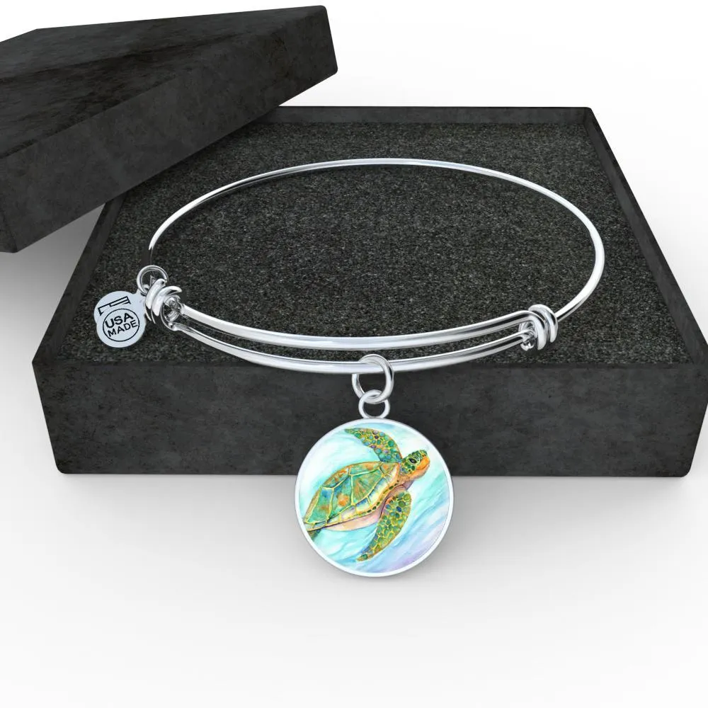 Colorful Sea Turtle Necklace And Bangle Bracelet