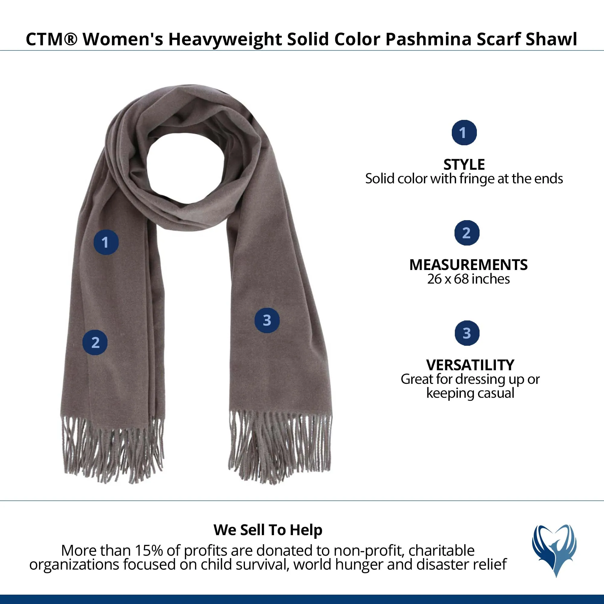 CTM® Women's Heavyweight Solid Color Pashmina Scarf Shawl