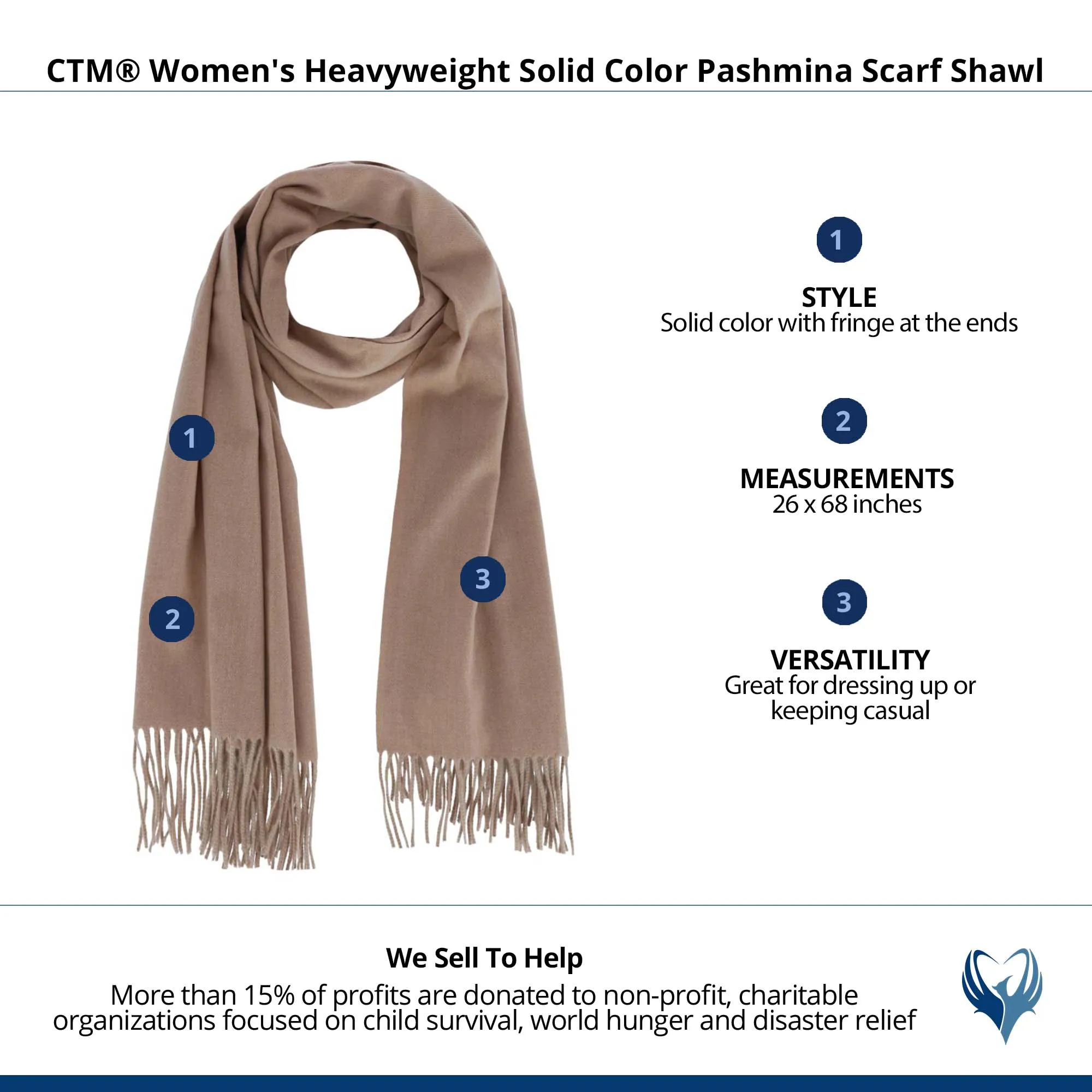 CTM® Women's Heavyweight Solid Color Pashmina Scarf Shawl