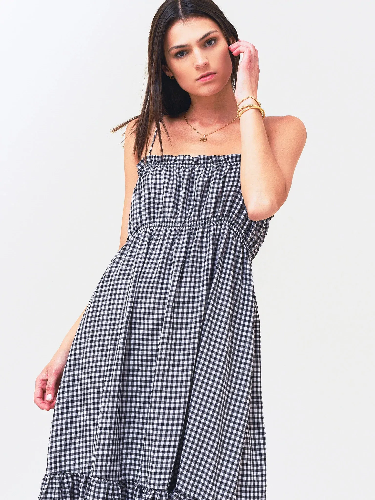 Deluc Walden Black White Gingham Midi Dress