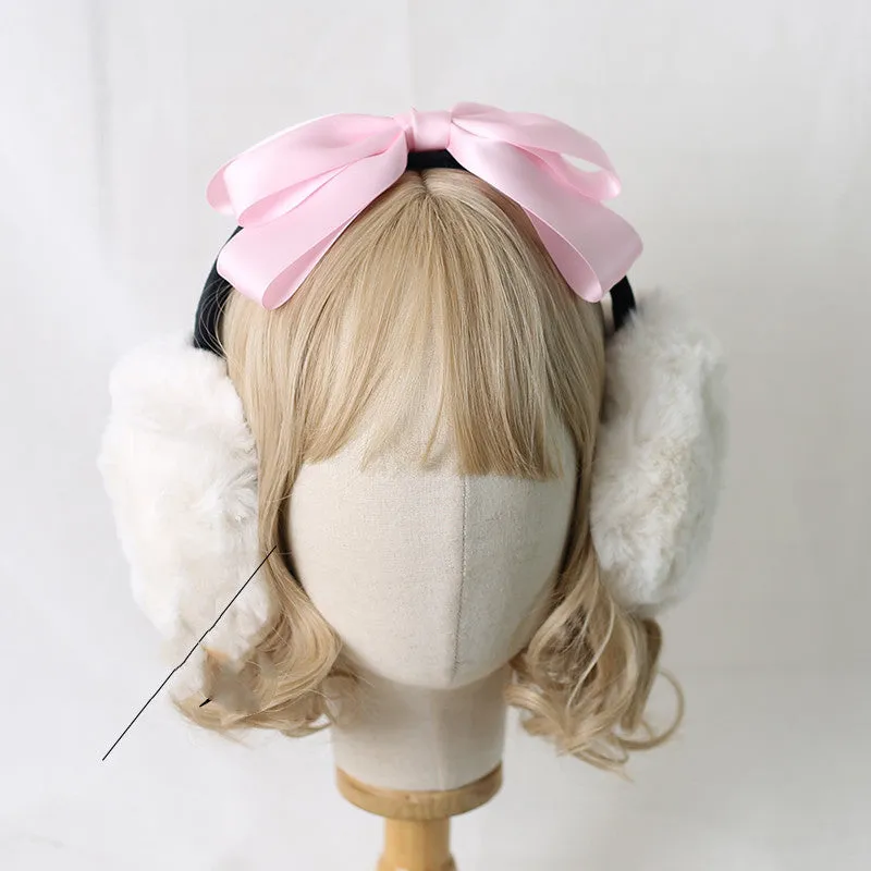 Fluffy Earmuffs with Black Ribbon Accent