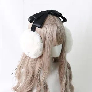 Fluffy Earmuffs with Black Ribbon Accent