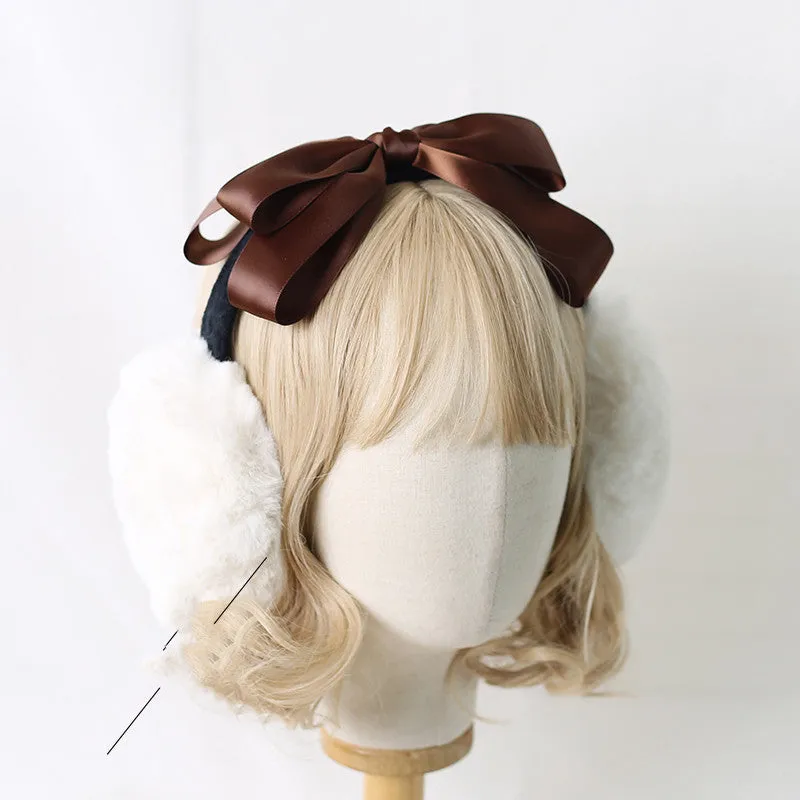 Fluffy Earmuffs with Black Ribbon Accent