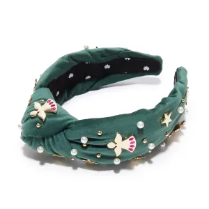 FOREST GREEN ANGEL BELL EMBELLISHED KNOTTED HEADBAND