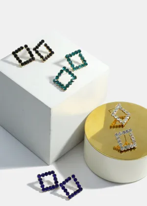 Gemstone Studded Square Earrings