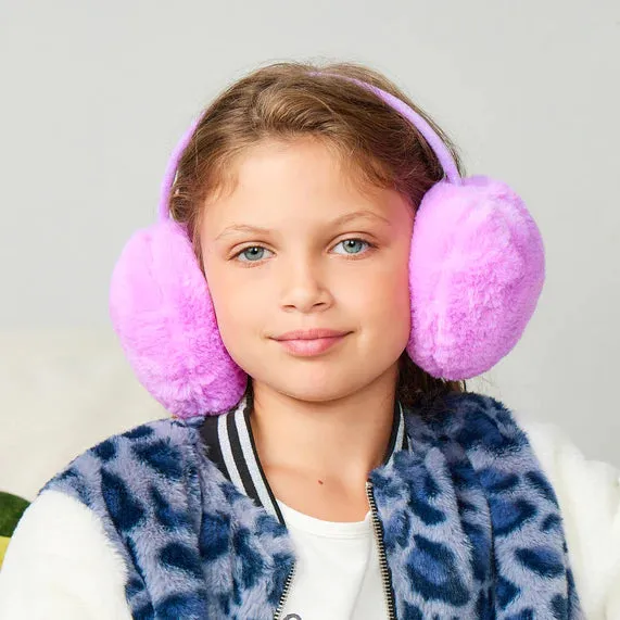 Girls Faux Fur Pom Earmuff Purple