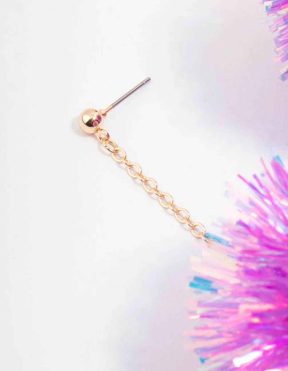 Gold & Pink Pom Pom Drop Earrings