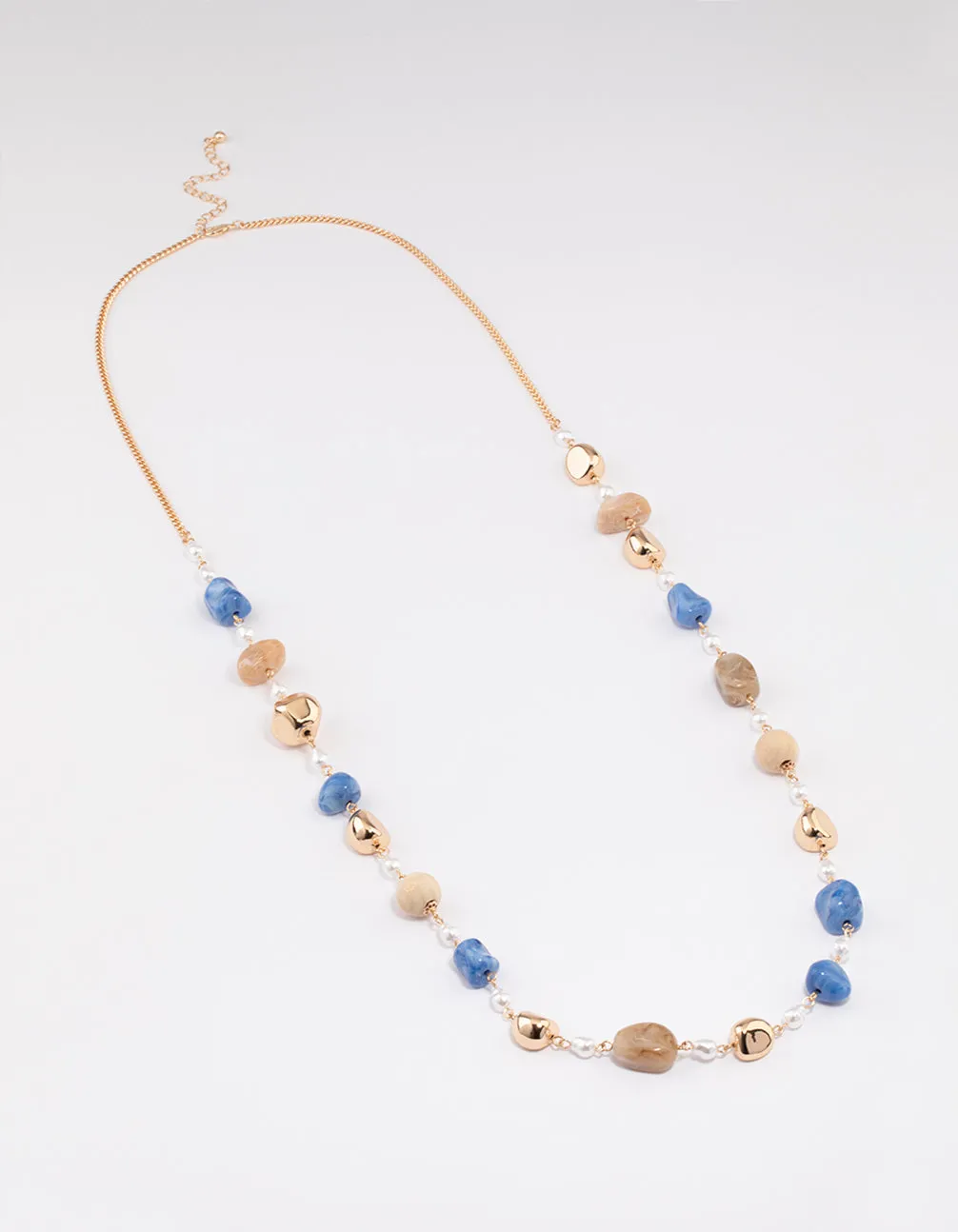 Gold Mixed Beaded Long Necklace