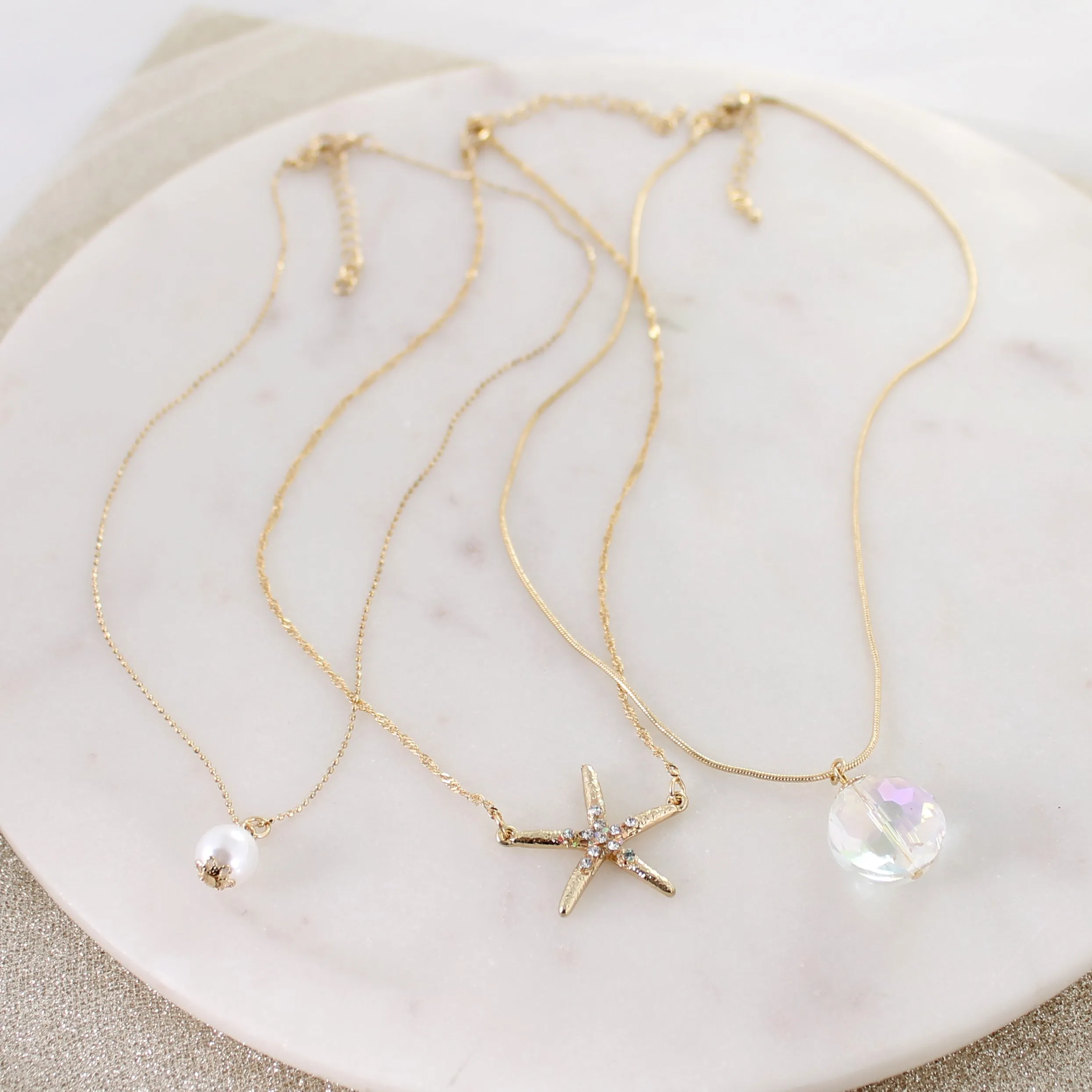 Gold Starfish Trio Necklace Set