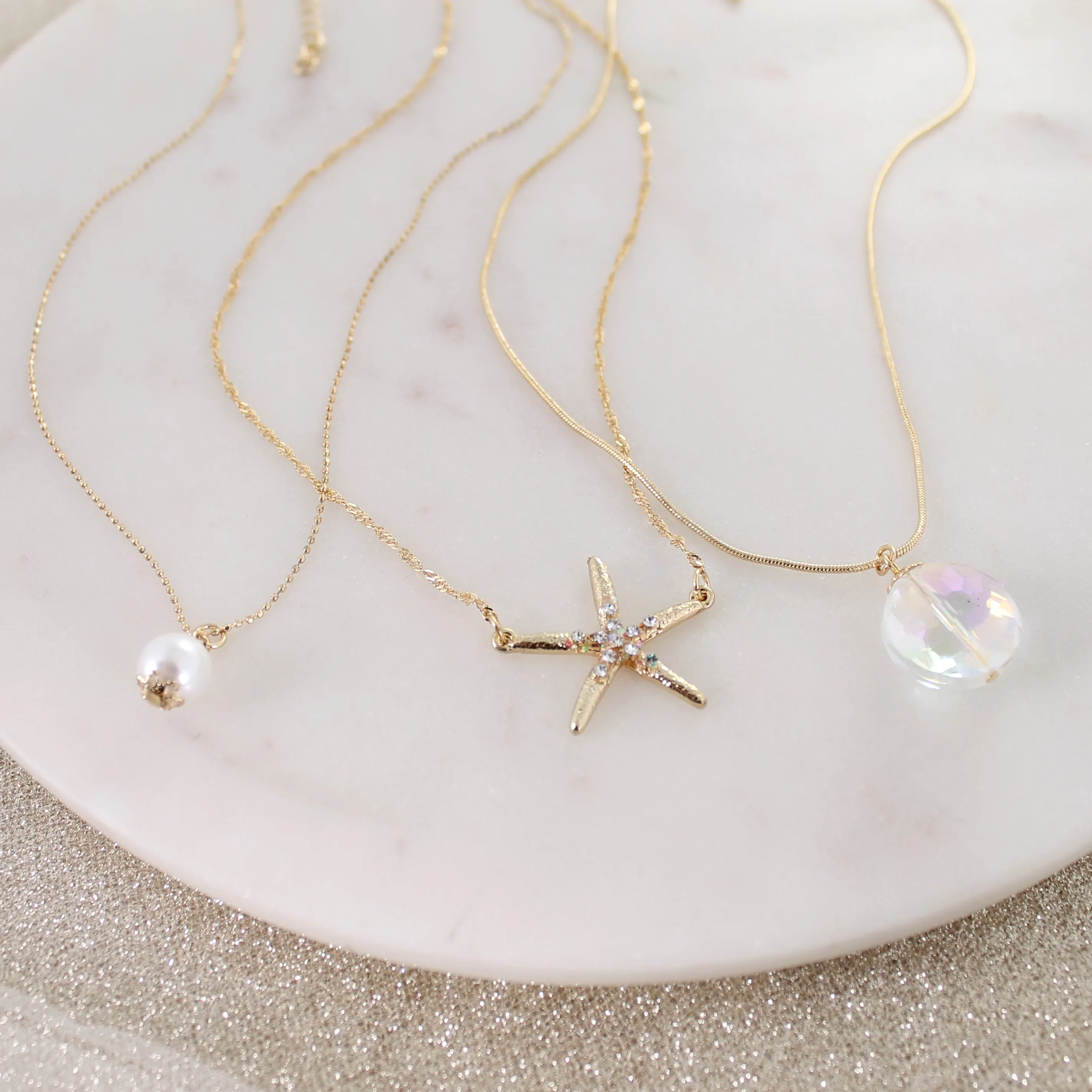 Gold Starfish Trio Necklace Set