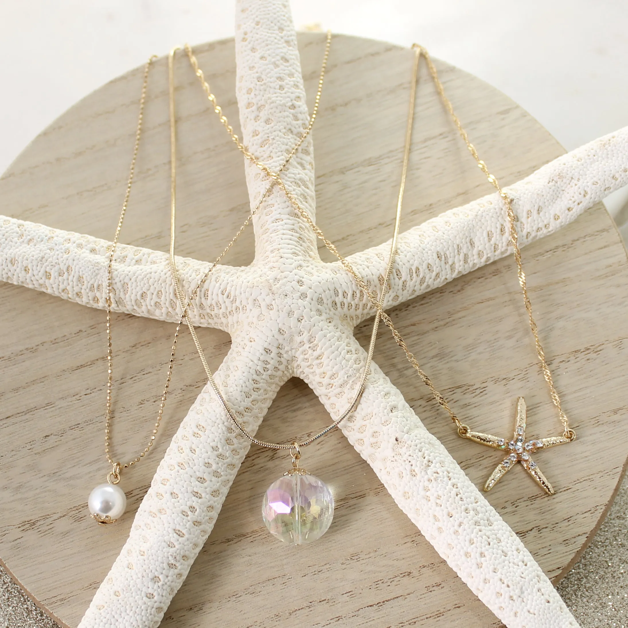 Gold Starfish Trio Necklace Set