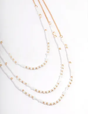 Gold Three Row Mixed Disc & Facet Bead Necklace