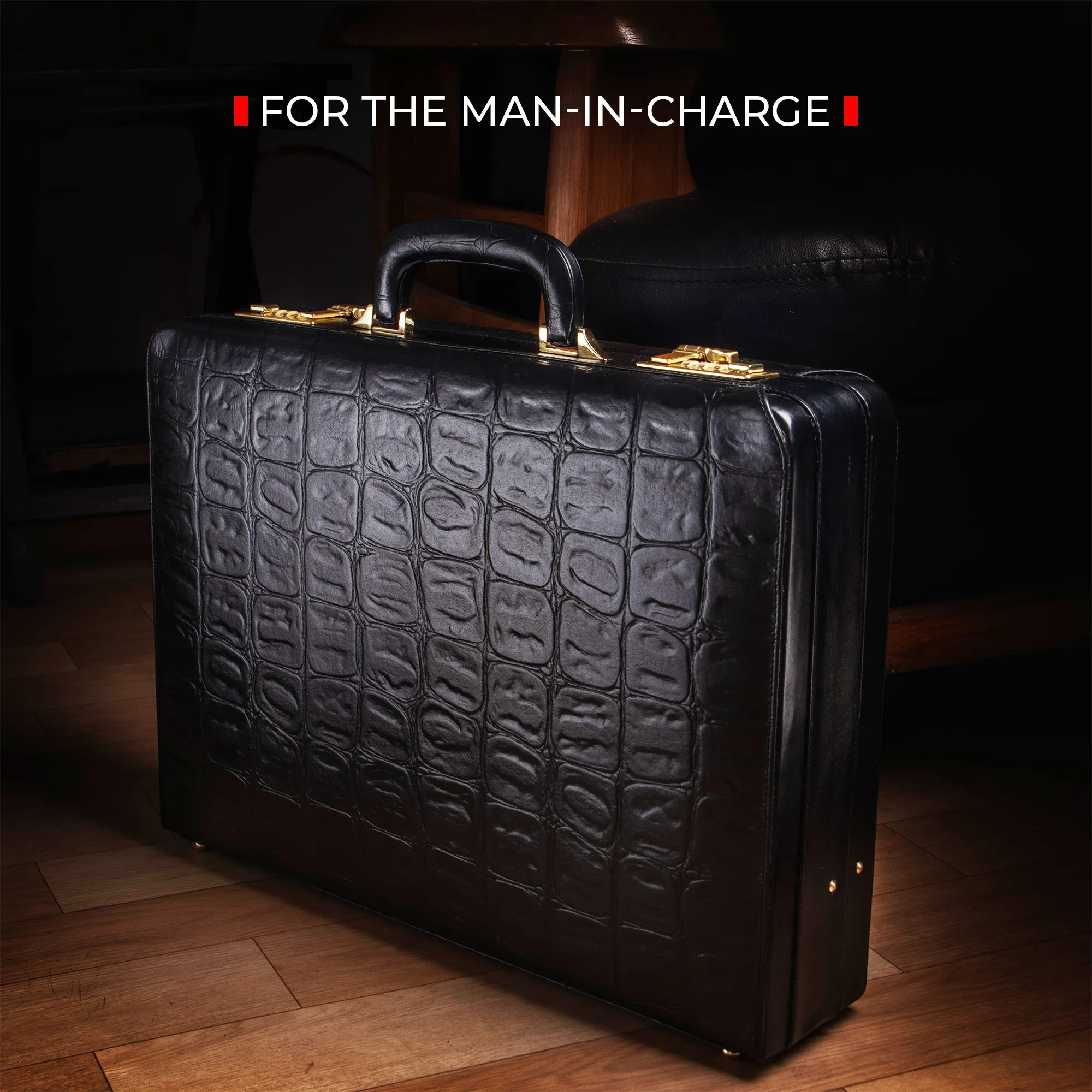 Great Dane Ruvido Double Lock- Genuine Leather Attaché | Briefcase | Advocate Briefcase | Security Briefcase | Colour: Black