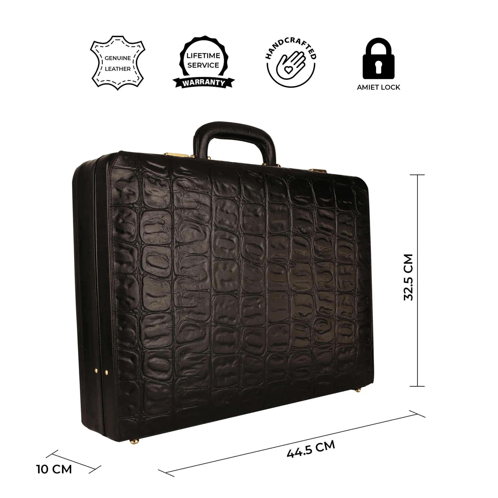 Great Dane Ruvido Double Lock- Genuine Leather Attaché | Briefcase | Advocate Briefcase | Security Briefcase | Colour: Black