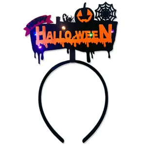 Halloween Headbands - LED Light-Up costume Party Accessories Pumpkin, Graveyard, Dripping Horror, and Spider Web Themes (Pumpkin Spider Web)