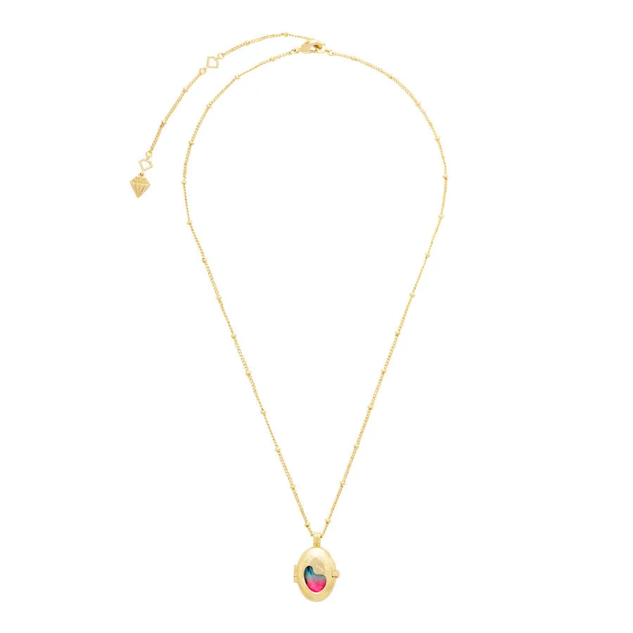 Healing Ombre Fuchsia & Turquoise Gold Locket Necklace