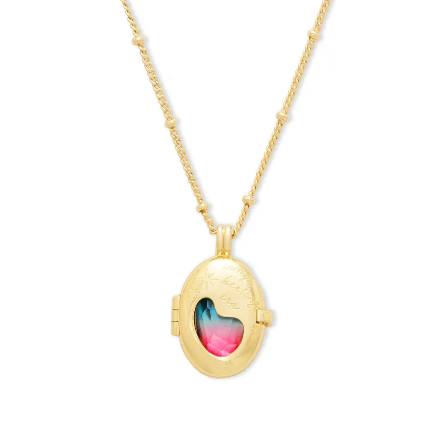 Healing Ombre Fuchsia & Turquoise Gold Locket Necklace