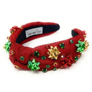 Holiday Bow Jeweled Knot Headband