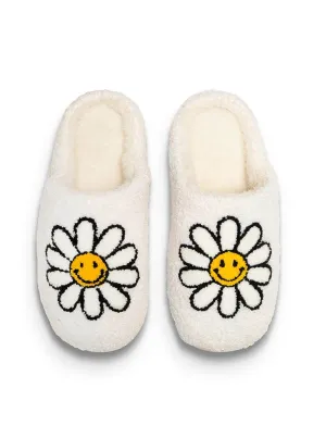 Indoor / Outdoor Slippers - Smiling Daisies - White: M/L