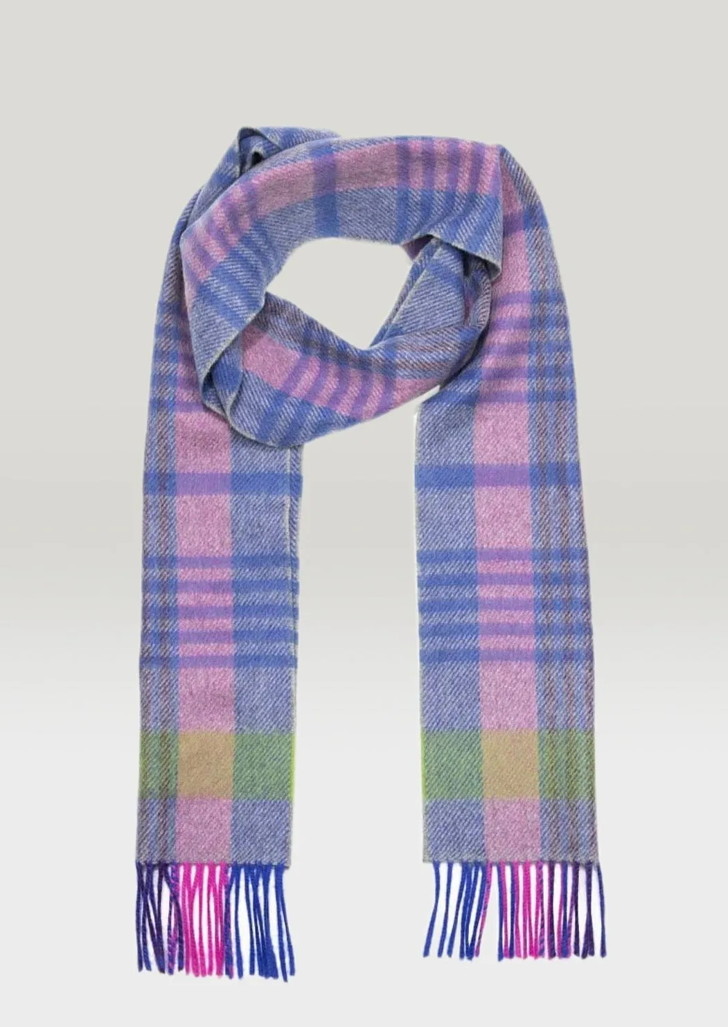 Irish Cashmere Wool Scarf | Blue Pink Green Check