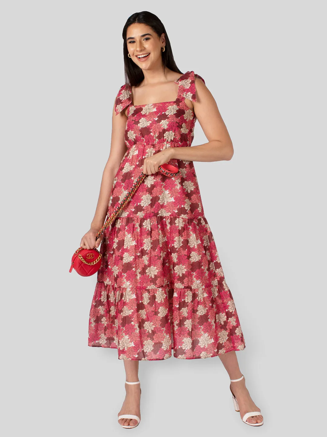 IS.U Floral Multicolor Tie-up Dress