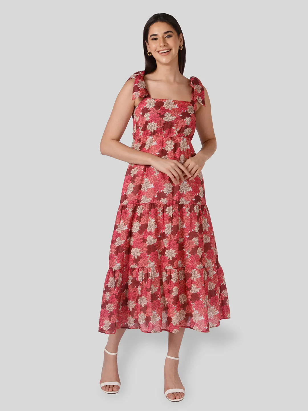 IS.U Floral Multicolor Tie-up Dress