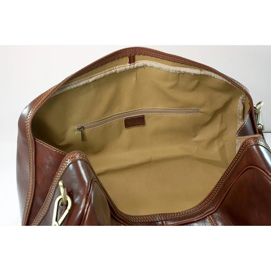 Manufactus Cesare Medium-Size Leather Travel Bag, Tobacco