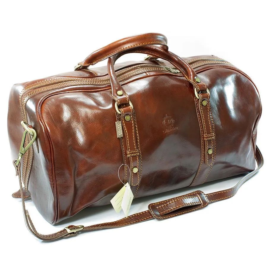 Manufactus Cesare Medium-Size Leather Travel Bag, Tobacco