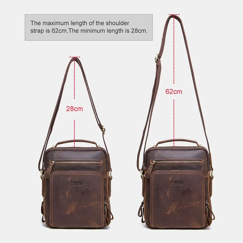 Men Genuine Leather Multifunction Multi-Pocket Vintage Briefcases Messenger Bag Crossbody Handbag