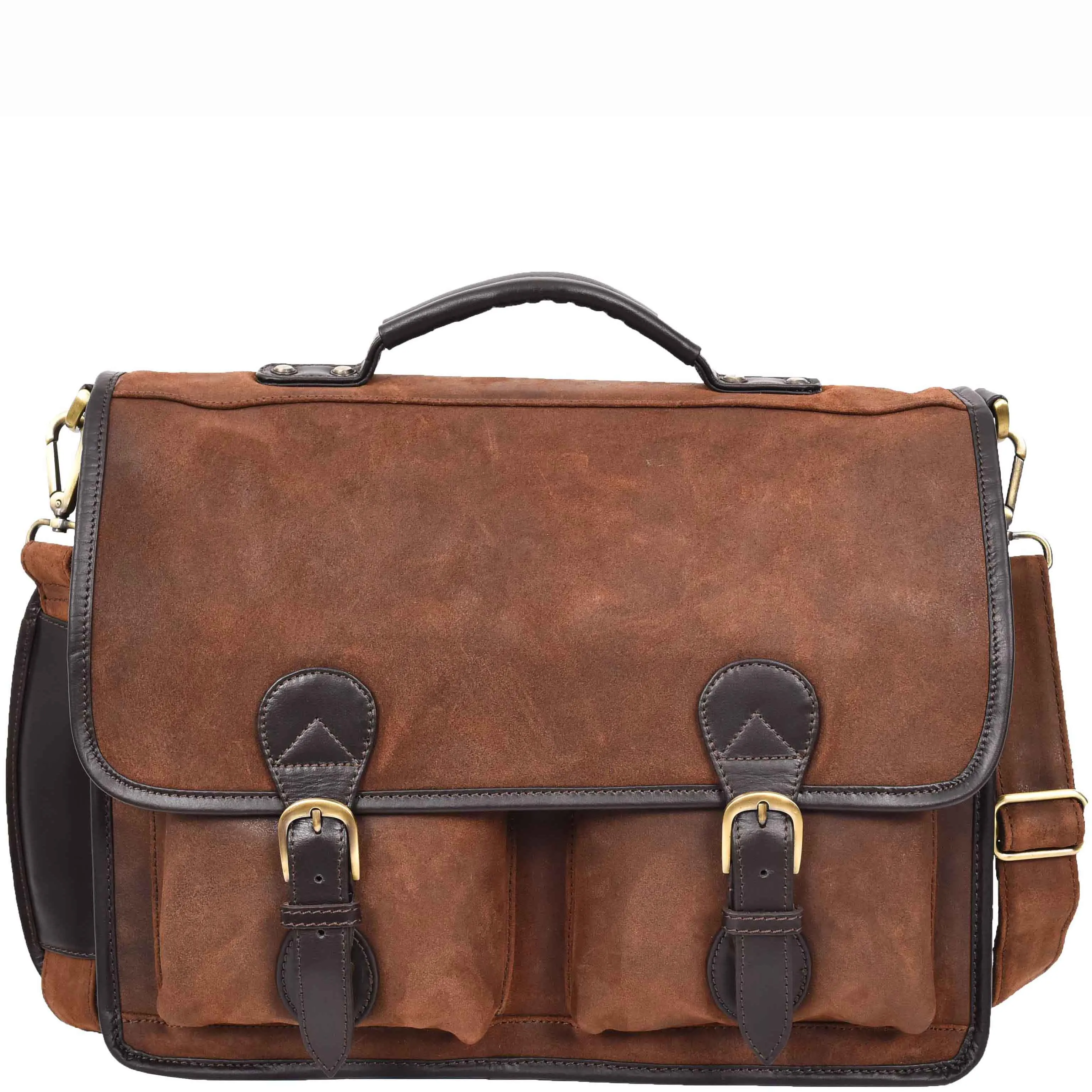 Mens Brown Leather Briefcase Vintage Style Distressed Texture Business Bag Ash