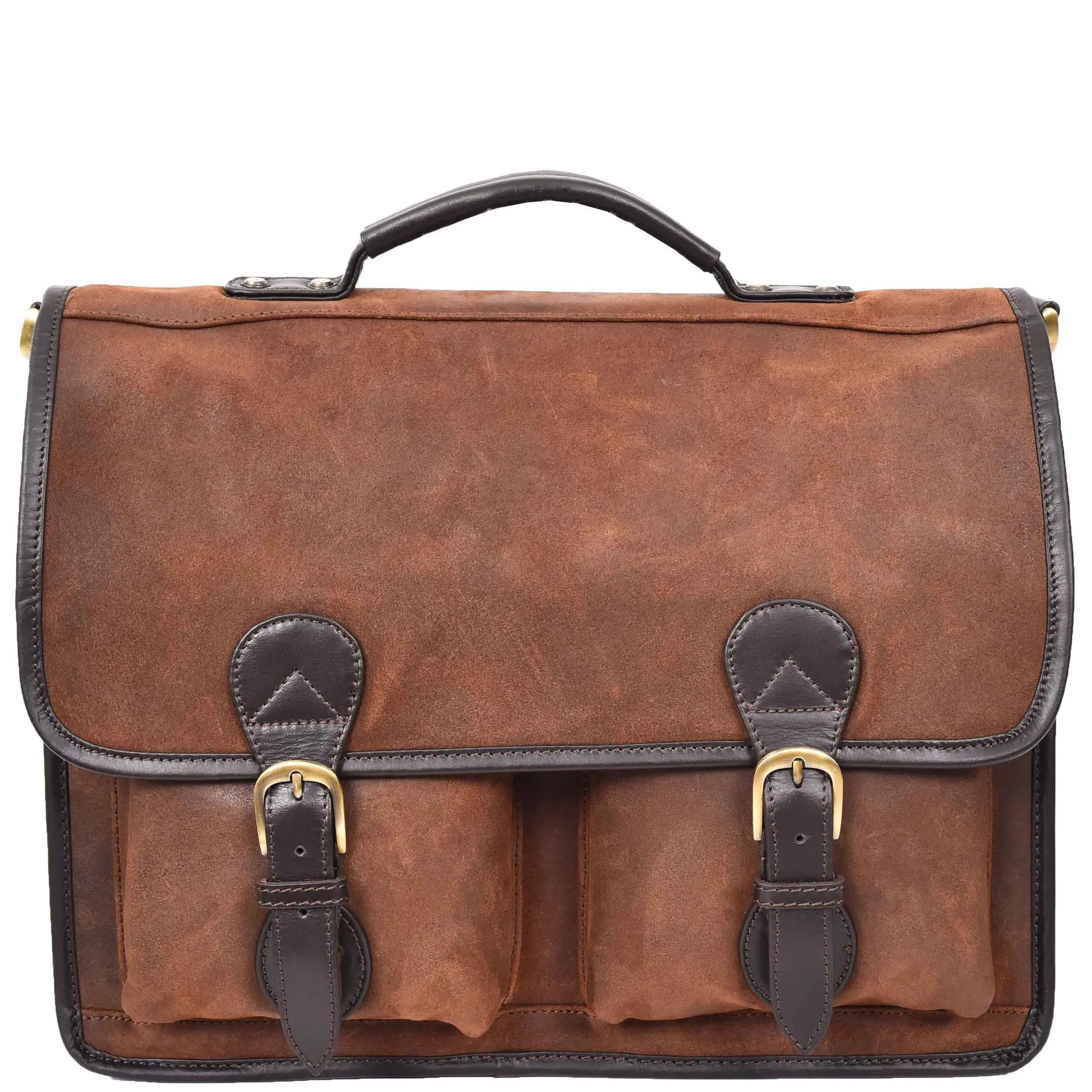 Mens Brown Leather Briefcase Vintage Style Distressed Texture Business Bag Ash